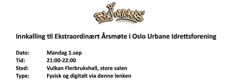 INNKALLING TIL EKSTRAORDINÆRT ÅRSMØTE